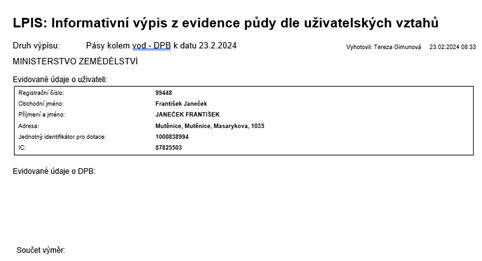 Obr. Příklad prázdného tisku – není vymezen žádný pás