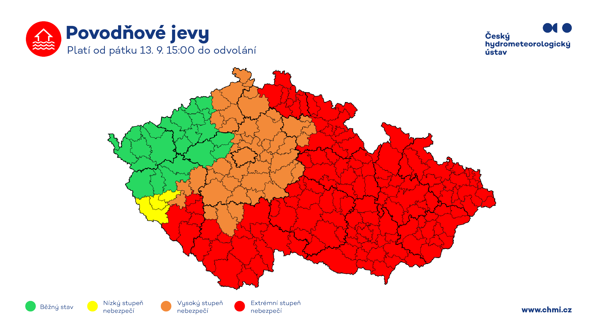 Ústřední povodňová komise: Rozšířena výstraha před extrémními dešti, lidem doporučujeme omezit akce a nevstupovat do lesů 