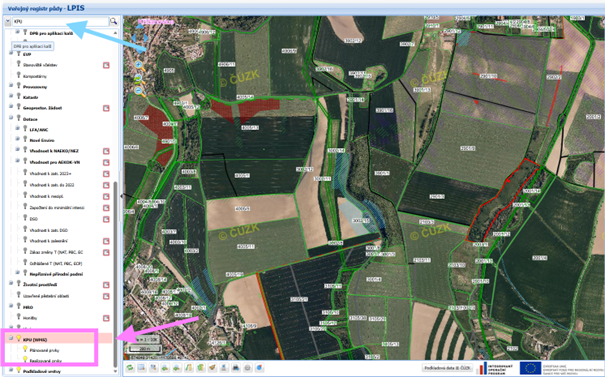 Obr. Navrhované a realizované prvky KPU ve veřejném LPIS